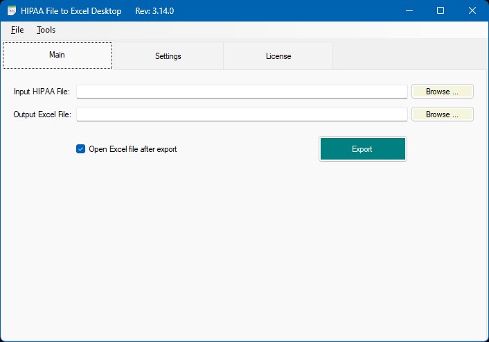 HIPAA File to Excel main window