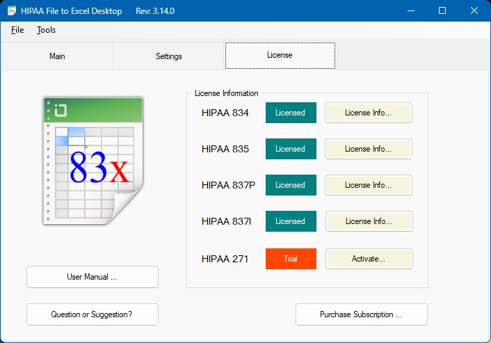 HIPAA File to Excel License Info